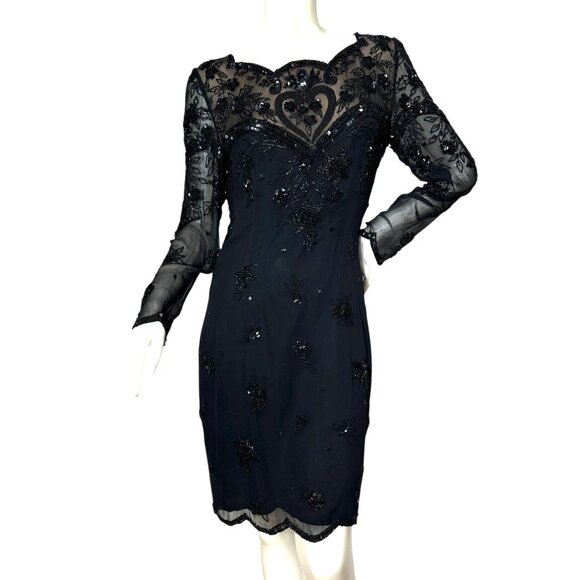 Oleg Cassini Dresses & Skirts - Exquisite Oleg Cassini silk dress with incredible beading and sheer illusion